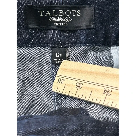 Talbots Petite Women's Dark Wash Denim Wide Leg‎ Pants Size 12P - Picture 2 of 5
